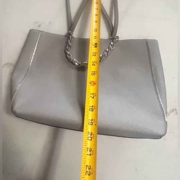 Michael Kors Harper Gray Saffiano Leather Tote Silver Hardware Shoulder Bag - Picture 7 of 11